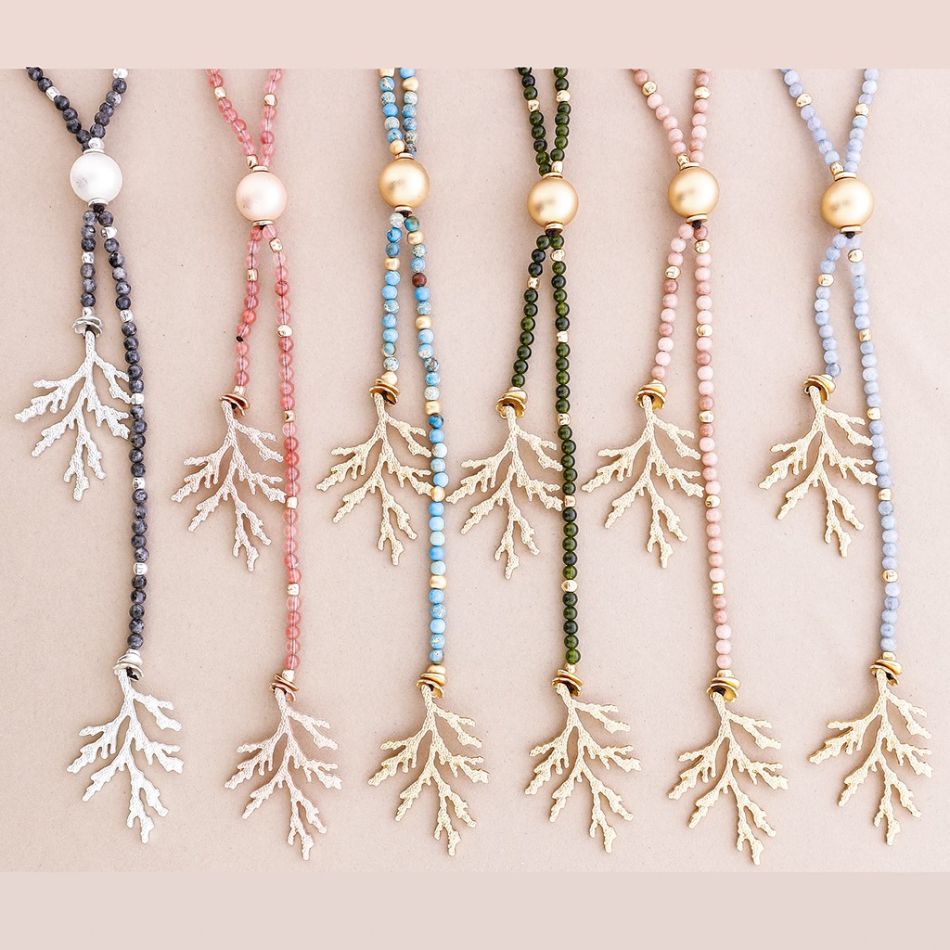 LONG DOUBLE CORAL METAL NECKLACE