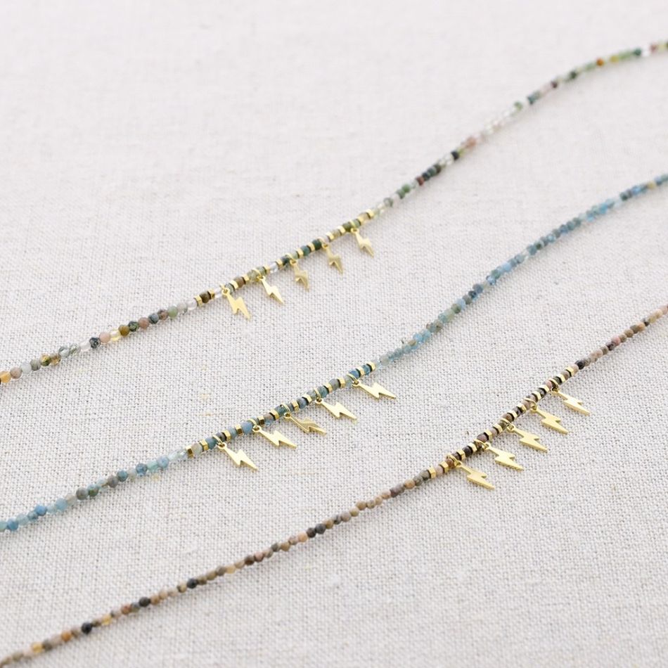 STEEL SHORT NECKLACE STONES PENDANTS RAYS