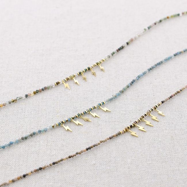 STEEL SHORT NECKLACE STONES PENDANTS RAYS