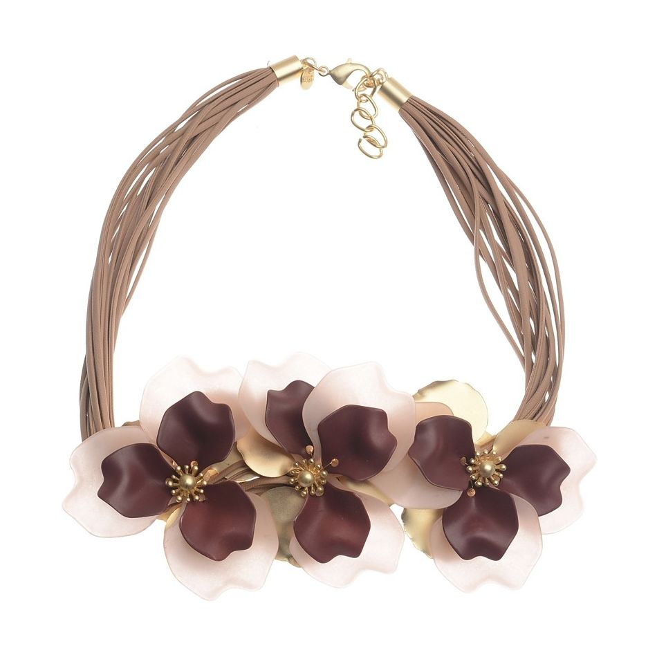 THREE RESIN FLOWERS SHORT NECKLACE