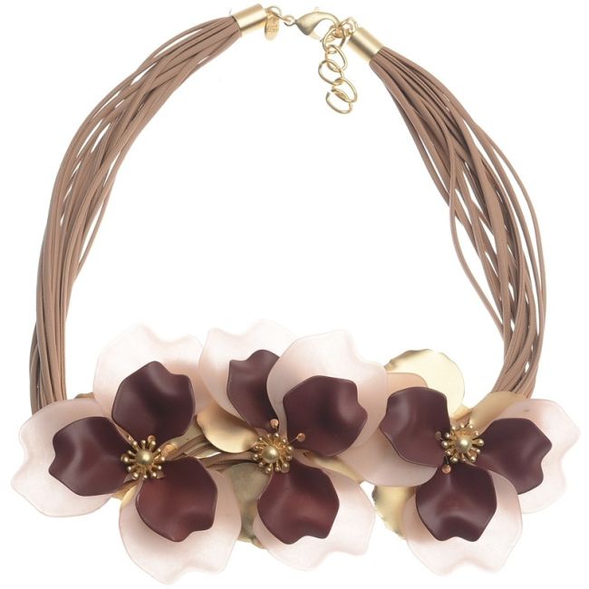 THREE RESIN FLOWERS SHORT NECKLACE