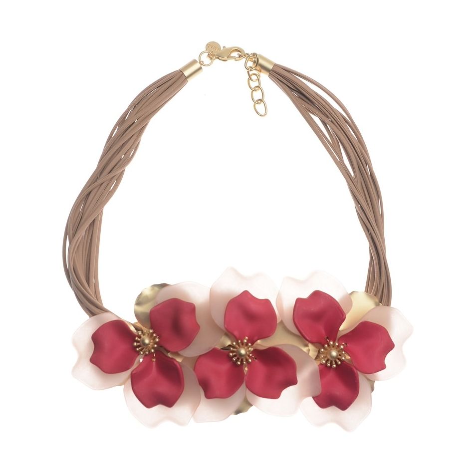 THREE RESIN FLOWERS SHORT NECKLACE