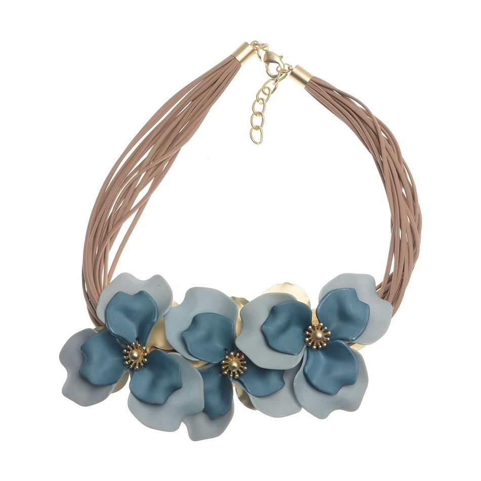 THREE RESIN FLOWERS SHORT NECKLACE
