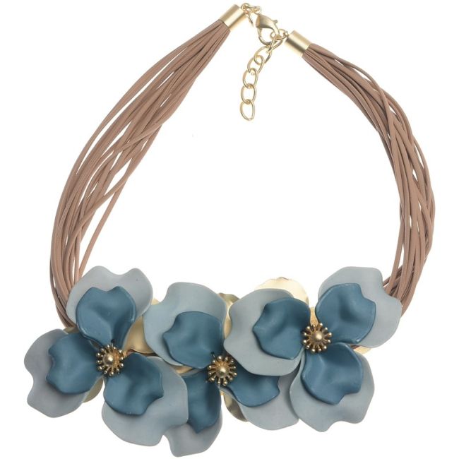 THREE RESIN FLOWERS SHORT NECKLACE