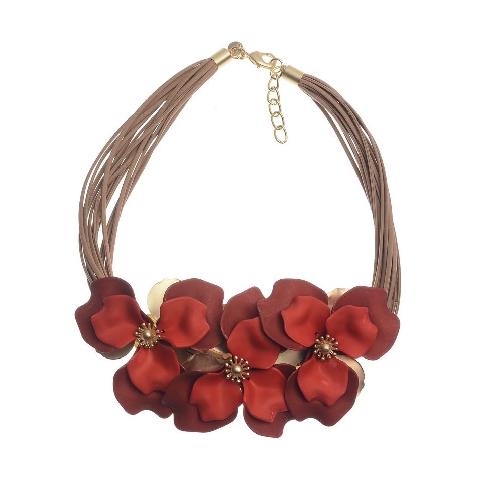 THREE RESIN FLOWERS SHORT NECKLACE