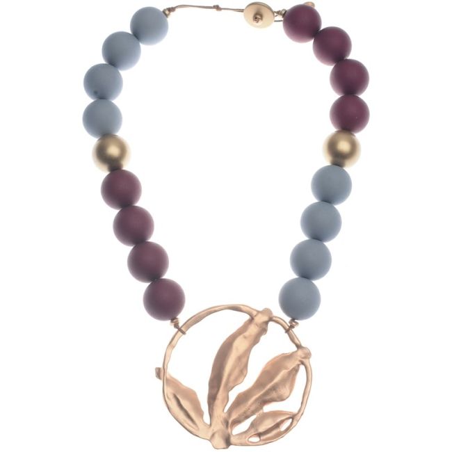 RESIN BALLS SHORT NECKLACE WITH METAL MEDAL