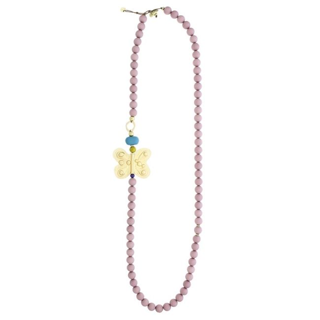 COLLAR LARGO BOLAS RESINA MARIPOSA METAL