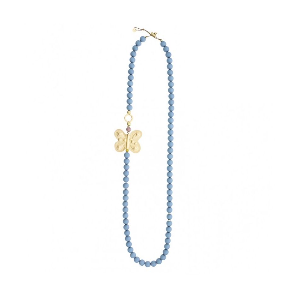 METAL BUTTERFLY RESIN BALLS LONG NECKLACE