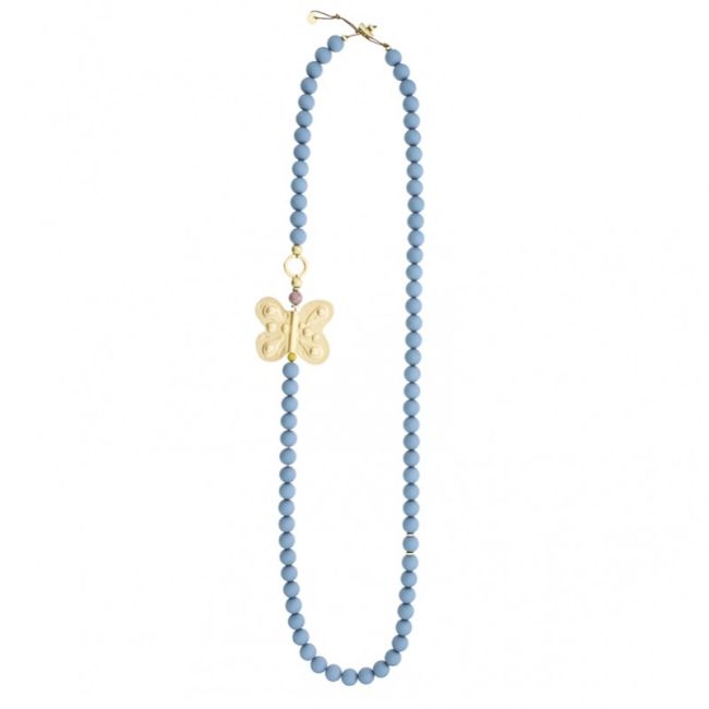 METAL BUTTERFLY RESIN BALLS LONG NECKLACE