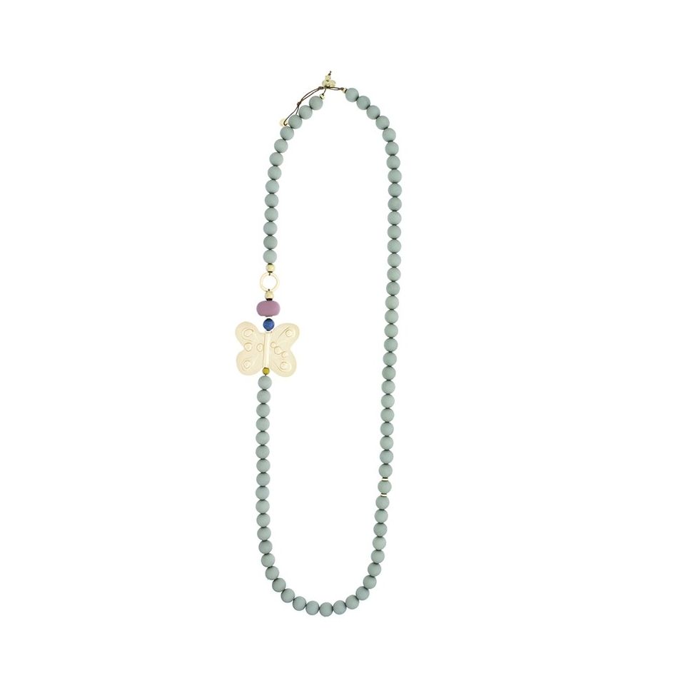 METAL BUTTERFLY RESIN BALLS LONG NECKLACE