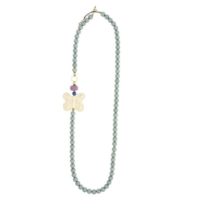 METAL BUTTERFLY RESIN BALLS LONG NECKLACE