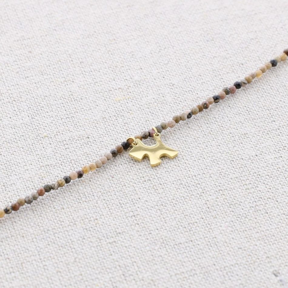 DOG PENDANT STONE STEEL SHORT NECKLACE