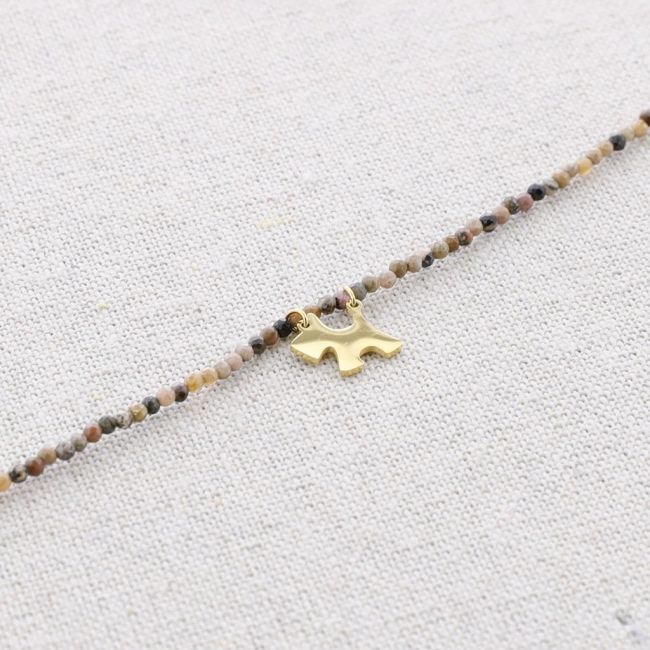 DOG PENDANT STONE STEEL SHORT NECKLACE
