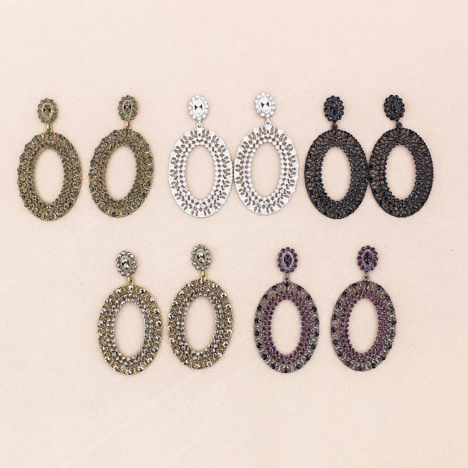 PENDIENTES ARO METAL STRASS