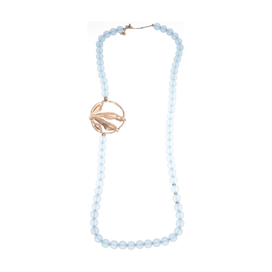 LONG NECKLACE RESIN BALLS METAL MEDAL