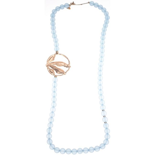 LONG NECKLACE RESIN BALLS METAL MEDAL