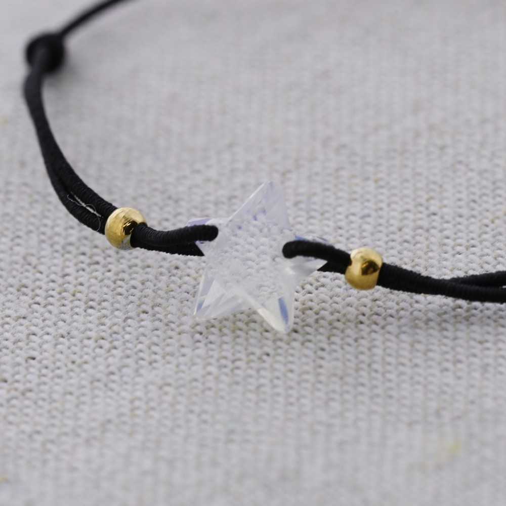 STEEL FACETED GLASS STAR ELASTIC BRACELET