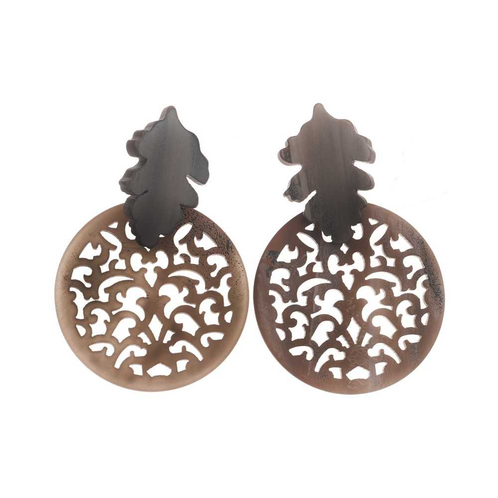 MATT RESIN FILIGREE HANGING LEAF EARRINGS