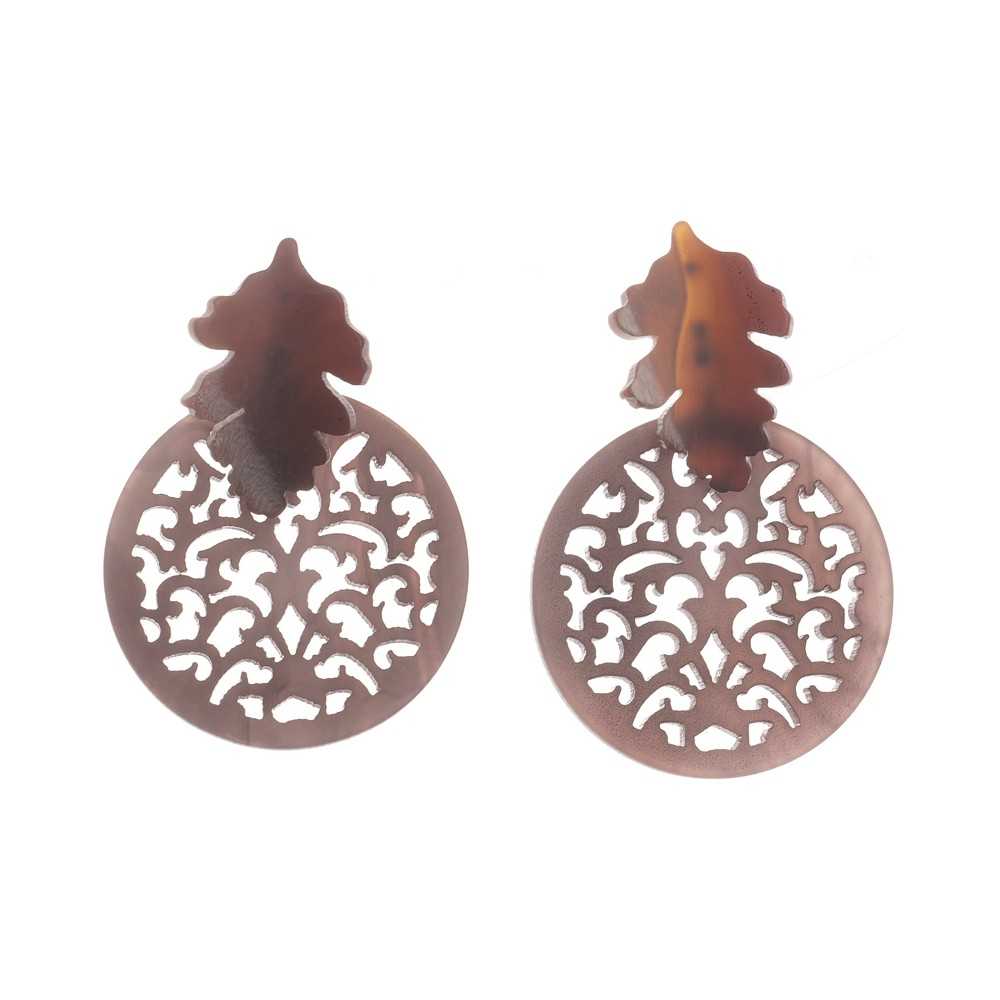 MATT RESIN FILIGREE HANGING LEAF EARRINGS