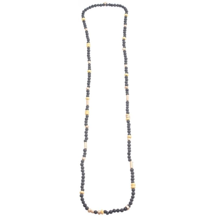 LAVA STONE METAL BEADS LONG NECKLACE