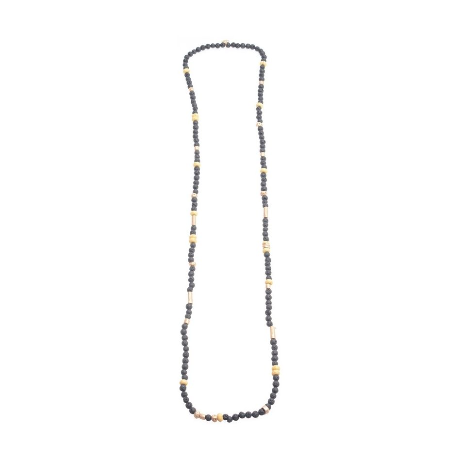 COLLAR LARGO CUENTAS METAL PIEDRAS LAVA