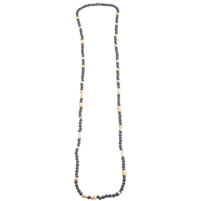 LAVA STONE METAL BEADS LONG NECKLACE