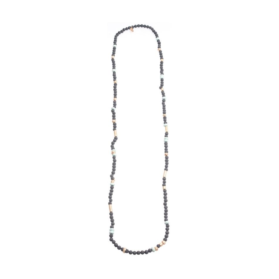 COLLAR LARGO CUENTAS METAL PIEDRAS LAVA