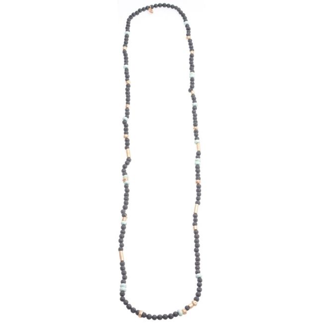 COLLAR LARGO CUENTAS METAL PIEDRAS LAVA