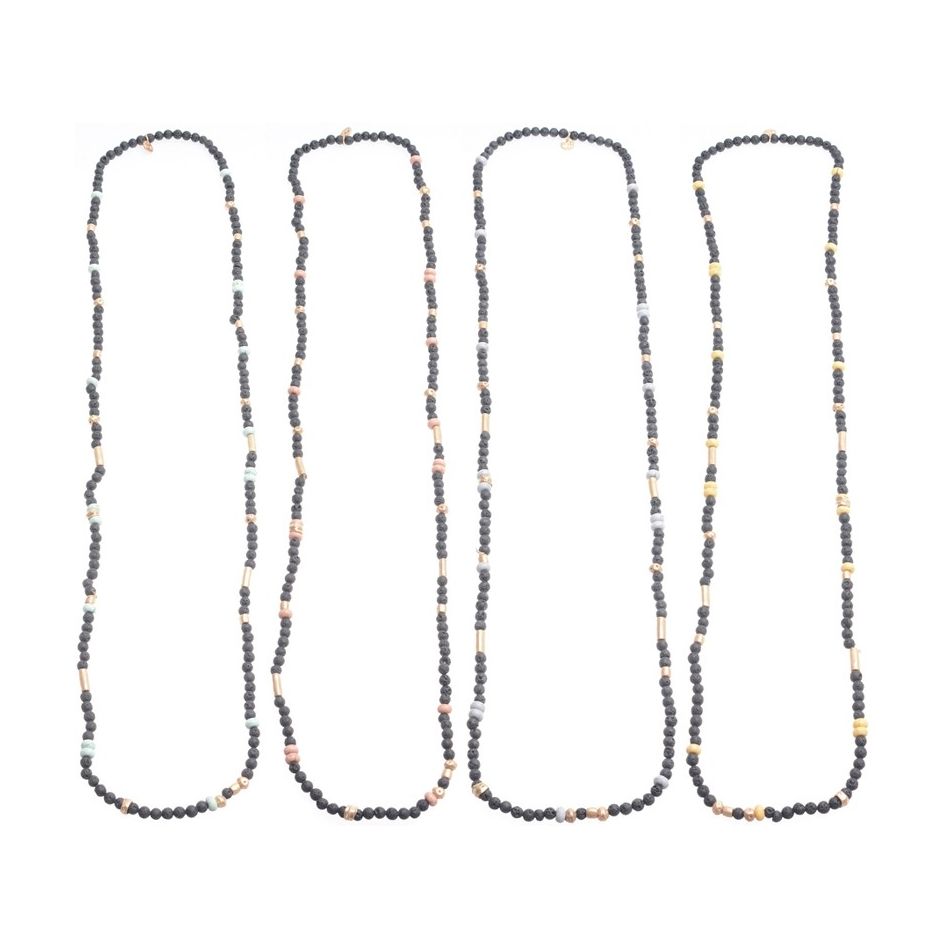 COLLAR LARGO CUENTAS METAL PIEDRAS LAVA