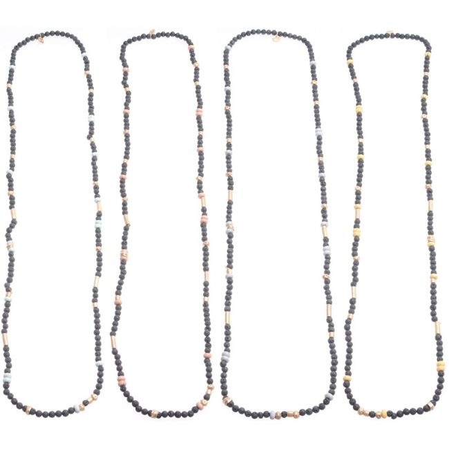 COLLAR LARGO CUENTAS METAL PIEDRAS LAVA