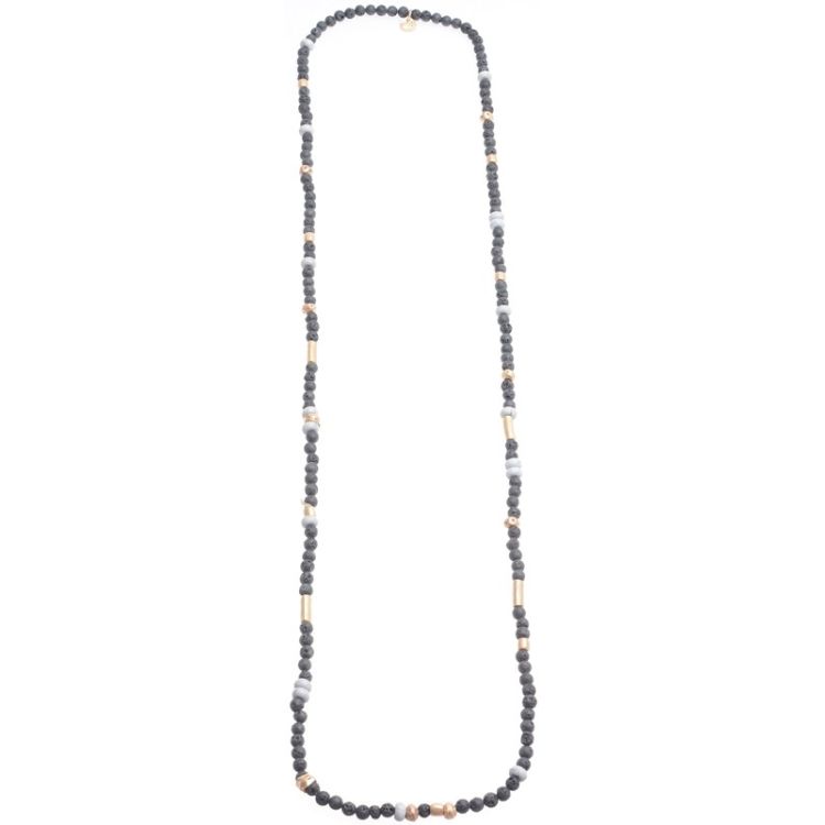 COLLAR LARGO CUENTAS METAL PIEDRAS LAVA 2