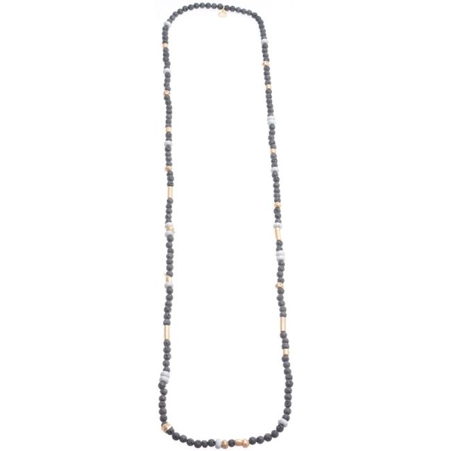 COLLAR LARGO CUENTAS METAL PIEDRAS LAVA