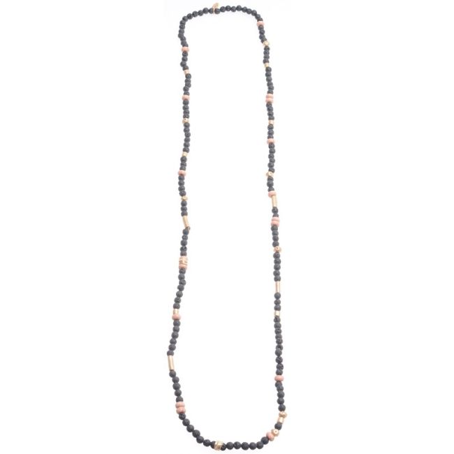 COLLAR LARGO CUENTAS METAL PIEDRAS LAVA