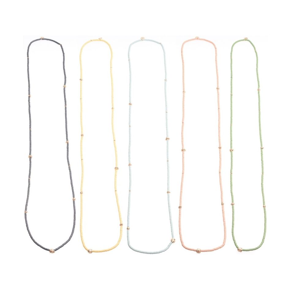 LONG FIMO NECKLACE WITH METAL BEADS