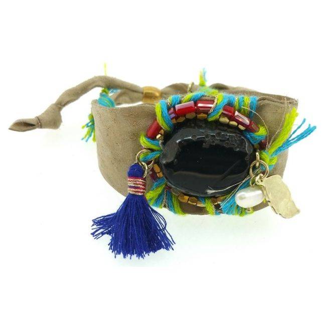 STONE BEADS LEATHER BRACELET