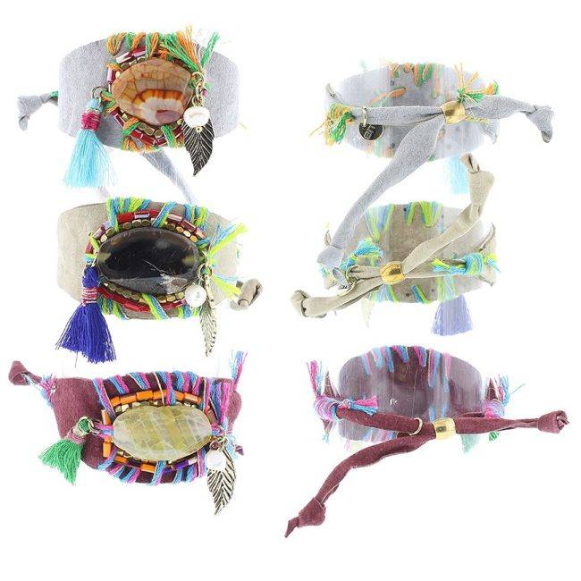 PULSERA CUERO CUENTAS PIEDRA