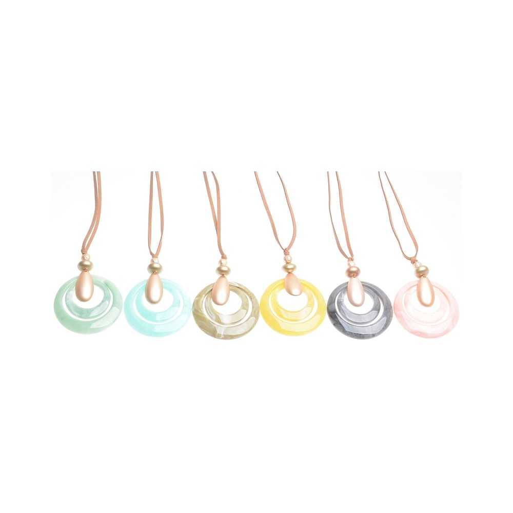 LONG DOUBLE RESIN RING PENDANT NECKLACE