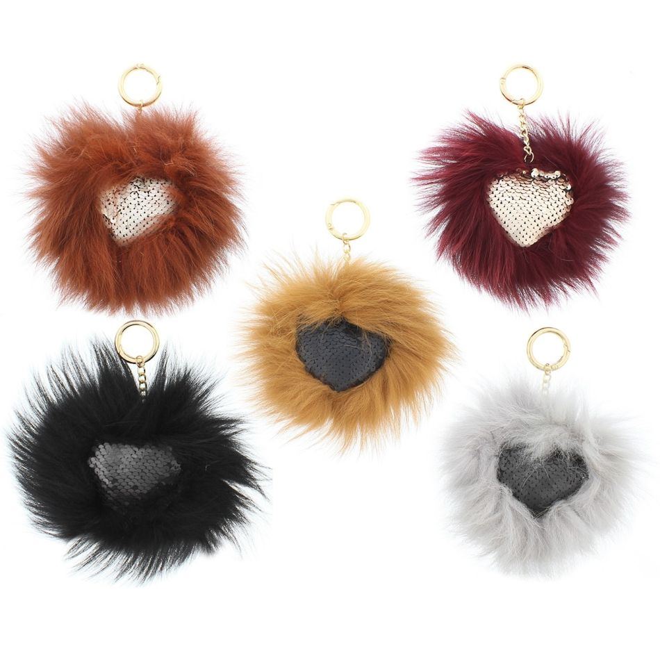 SEQUINED HEART FUR KEYCHAIN