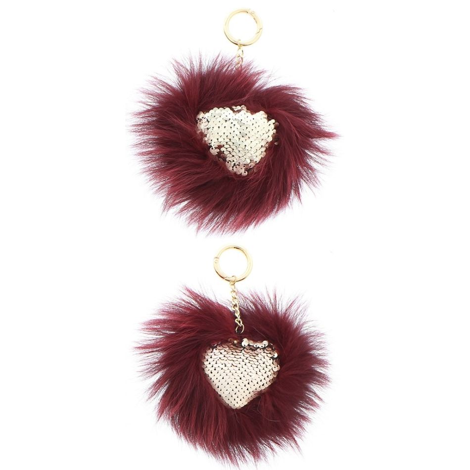 SEQUINED HEART FUR KEYCHAIN