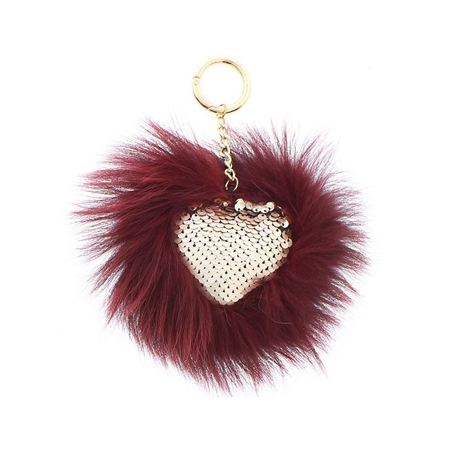 SEQUINED HEART FUR KEYCHAIN