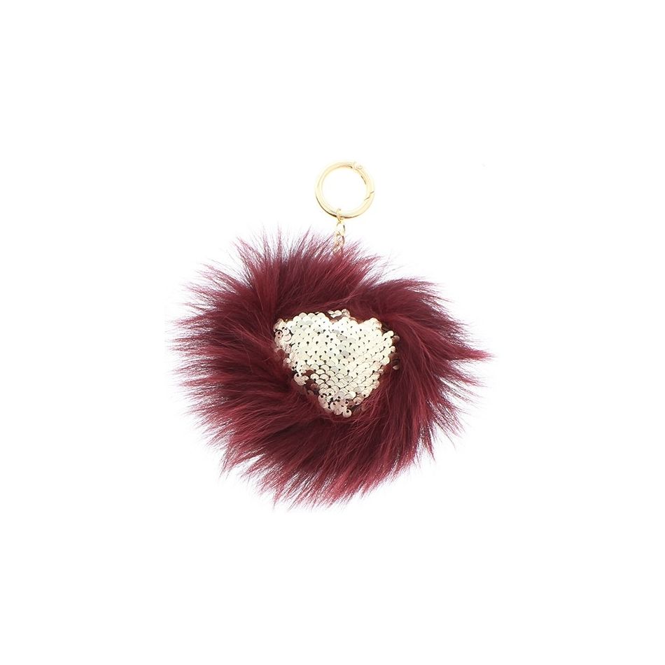 SEQUINED HEART FUR KEYCHAIN