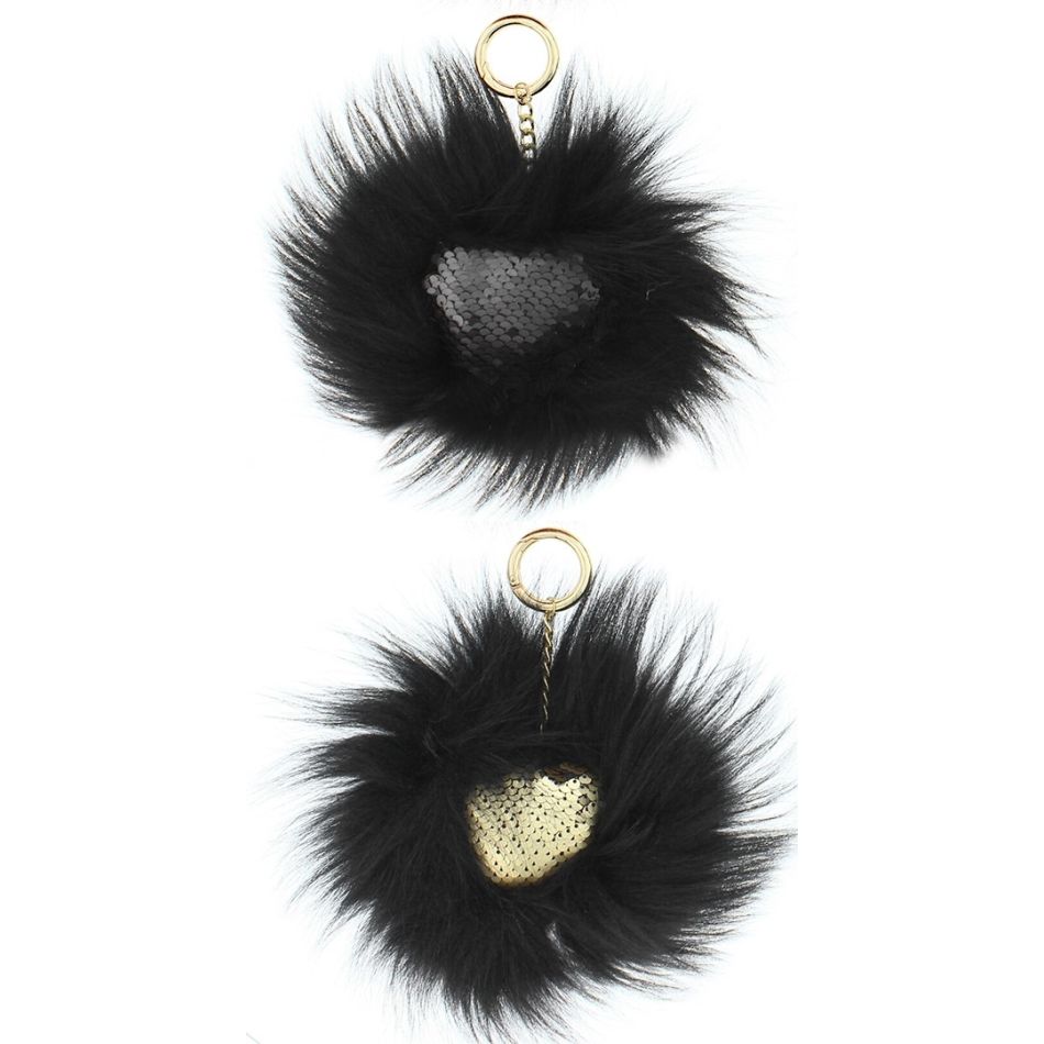 SEQUINED HEART FUR KEYCHAIN