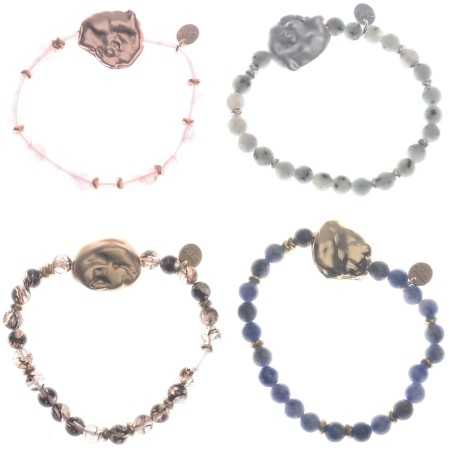 STONES METAL BEADS ELASTIC BRACELET