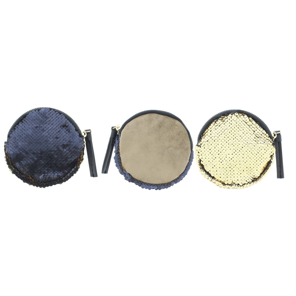 MONEDERO REDONDO COMBI LENTEJUELAS TELA 12CM
