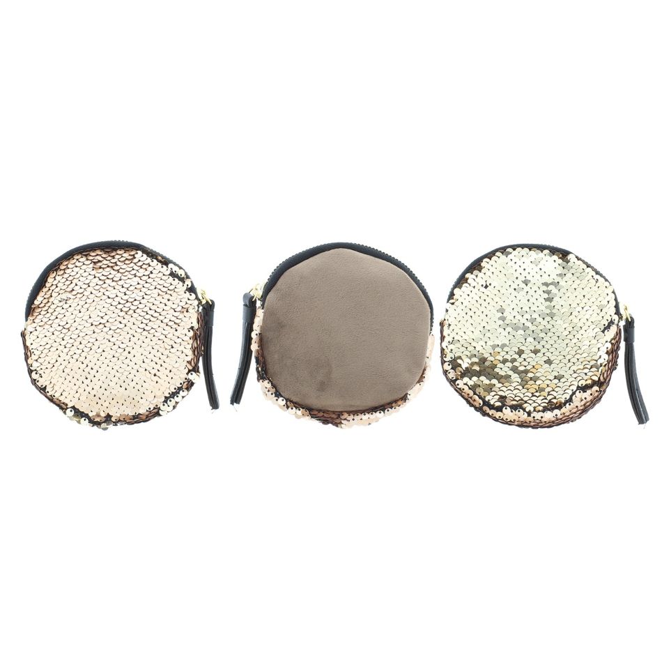 ROUND COMBI SEQUINED FABRIC PURSE 12CM
