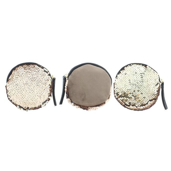 ROUND COMBI SEQUINED FABRIC PURSE 12CM