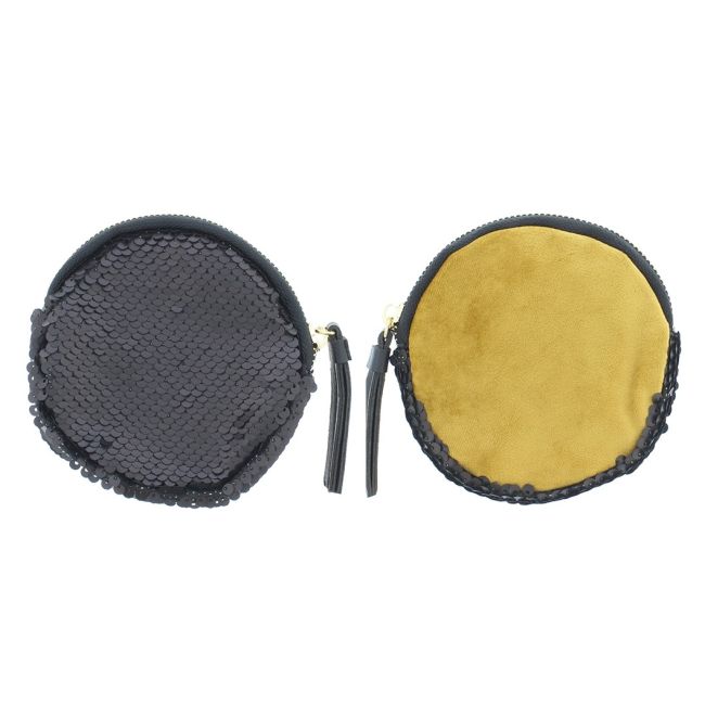 MONEDERO REDONDO COMBI LENTEJUELAS TELA 12CM