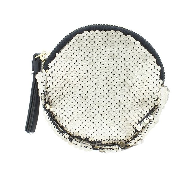 ROUND COMBI SEQUINED FABRIC PURSE 12CM