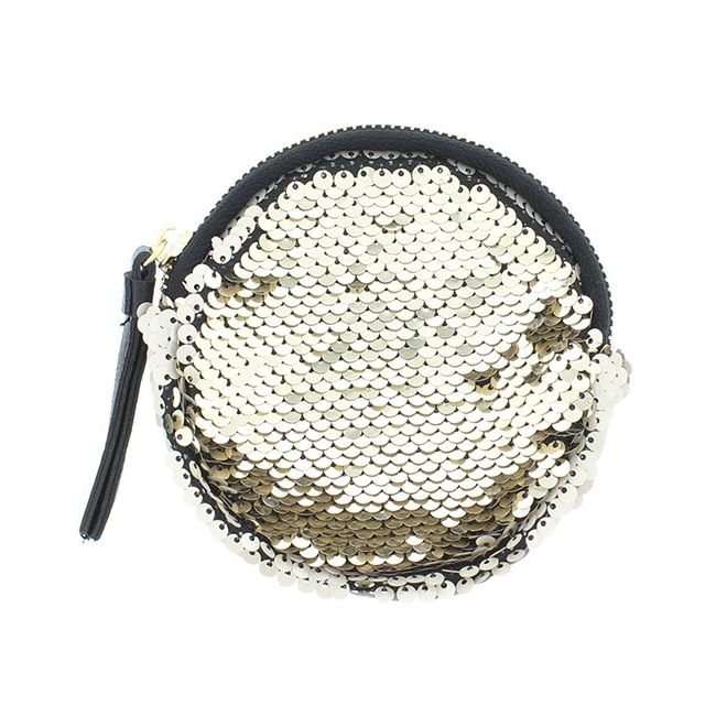 MONEDERO REDONDO COMBI LENTEJUELAS TELA 12CM