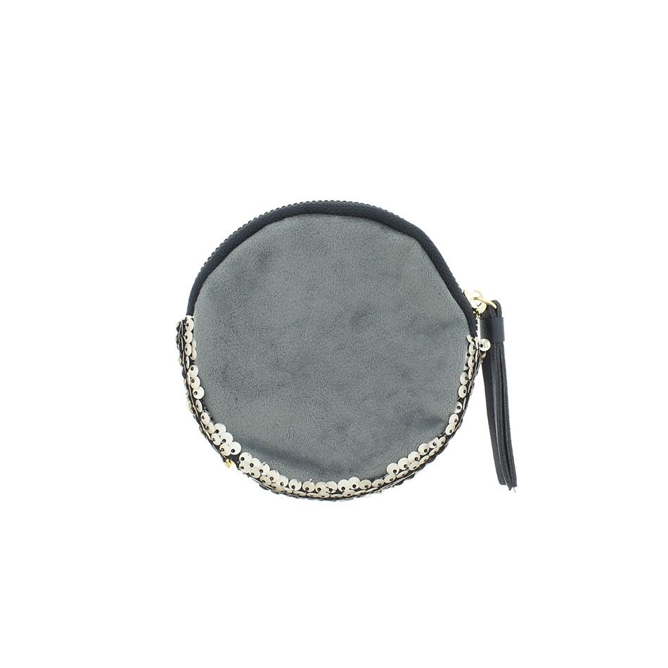 MONEDERO REDONDO COMBI LENTEJUELAS TELA 12CM
